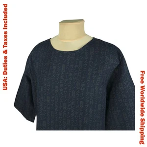 Gudrun Sjoden Damen grau Leinen/Baumwolle Hieroglyphen 3/4 Arm Tunika Kleid Größe L - Bild 1 von 11