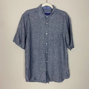 Alan Flusser 100% Linen Button Up Short Sleeve Shirt Blue Mens Large - Picture 1 of 6