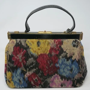 Jana Vintage 50's Tapestry Carpet Bag Purse Handbag Satchel Floral Needlepoint - Picture 1 of 17
