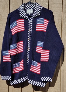 Baumwolle Salsa Strickjacke Pullover Knopf Patriotisch USA Amerikanische Flaggen Patriotisch XL - Bild 1 von 6