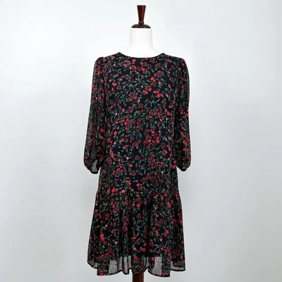 Calvin Klein красный цветочный гофрированный шифоновое оборки кромки платье - Изображение 1 из 4