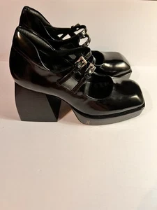 Jeffrey Campbell Black Leather Double Strap Mary Jane Platform Women’s Sz 8 - Picture 1 of 7