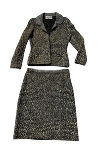 De Colección Adolfo Chaqueta y Falda Traje PEQUEÑO Blanco y Negro/Tan Boucle Saks Fifth Avenue - Imagen 1 de 13