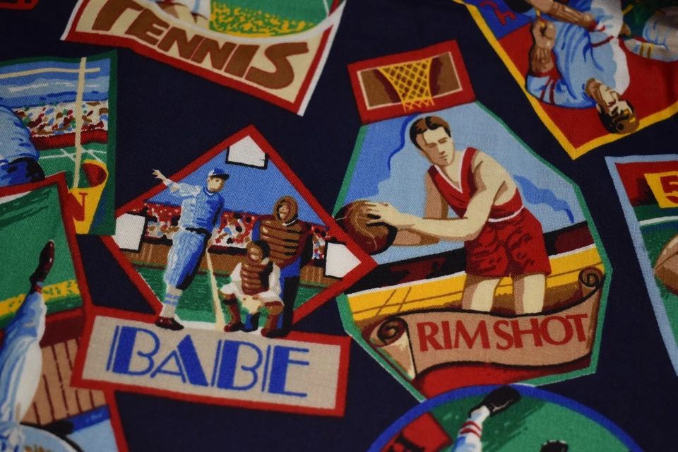 VIP cranston print works 3 YARDS COTTON FABRIC basketball SPORTS COLLAGE tennis - Image 1 of 4