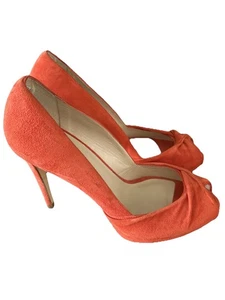 KAREN MILLEN designer shoes Red Orange Suede Peep Toe High Heels Size 7 41 VGC - Picture 1 of 9
