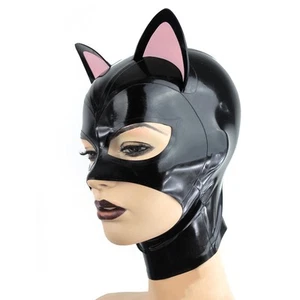 Cat Ear Latex Hood with Back zip Rubber Mask for Catsuit Fetish Cosplay Outfits - Picture 1 of 4