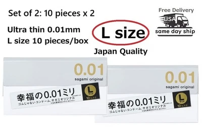 Condón ultrafino Sagami Original 'L' Tamaño 0,01 mm 10 piezas x 2 cajas - Vendedor de EE. UU. Foto 1 de 4