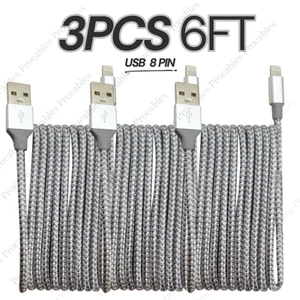 3X 6Ft Braided USB Fast Charger Cable Braided Cord For iPhone 14 13 12 11 8 6 SE - Picture 1 of 10