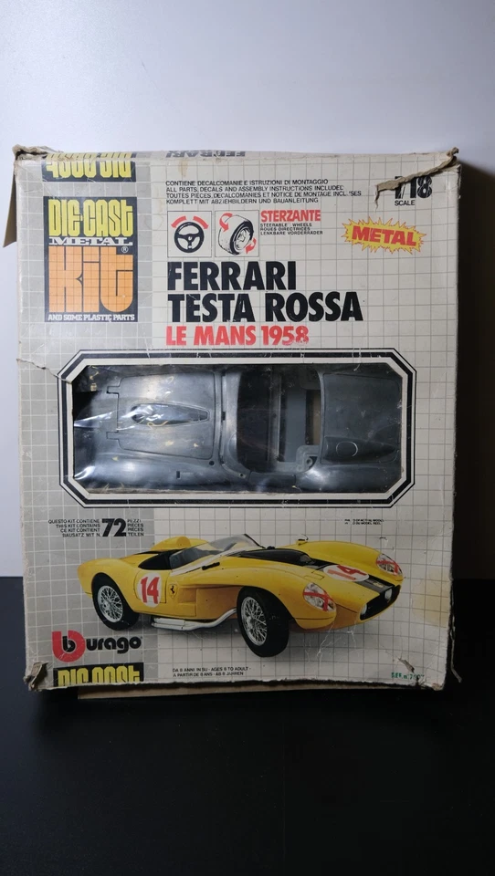 Burago 1/18 Scale Ferrari 250 Testa Rossa Le Mans 1958 Die Cast Model Kit 7007 - Photo 1/4
