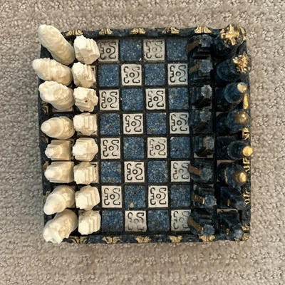 Vintage Aztec Mayan Mini Chess Set  - Image 1 of 4