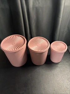 Vintage Tupperware verschachtelte Servierkanister Dusty Rose Rosa Aufbewahrungsset - 3 mit Deckel - Bild 1 von 10