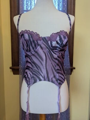 Corsé Lencería Top Vintage Y2K Playboy Íntimates Púrpura Estampado Animal Cebra 36C Foto 1 de 4