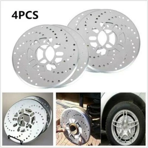 4x Silver Tone Aluminum Cross Drilled Car Disc Brake Rotor Cover 4/5 bolts wheel - Foto 1 di 12