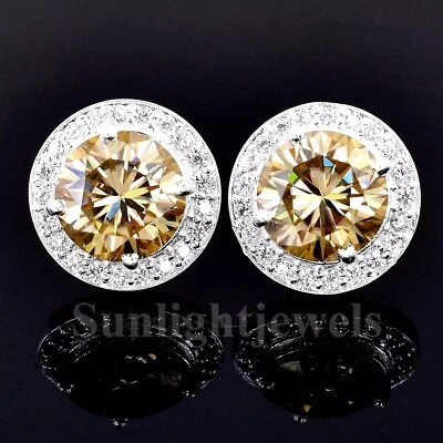 Preciosos tachuelas de diamantes tratados con champán certificados de 7,00 quilates en plata 925 RARO Foto 1 de 4