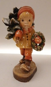 Anri Sarah Kay Christmas boy with fir tree and wreath EUC rarity - HTF - 4" tall - Picture 1 of 6