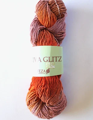 Пряжа Feza Yarn Viva блестящая оранжевая розовая смесь 85% вискоза 15% металлическая 110 г 252 ярда - Изображение 1 из 4