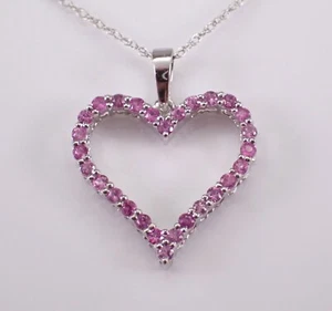 White Gold Pink Sapphire Heart Charm Necklace Pendant Choker Chain - Picture 1 of 5