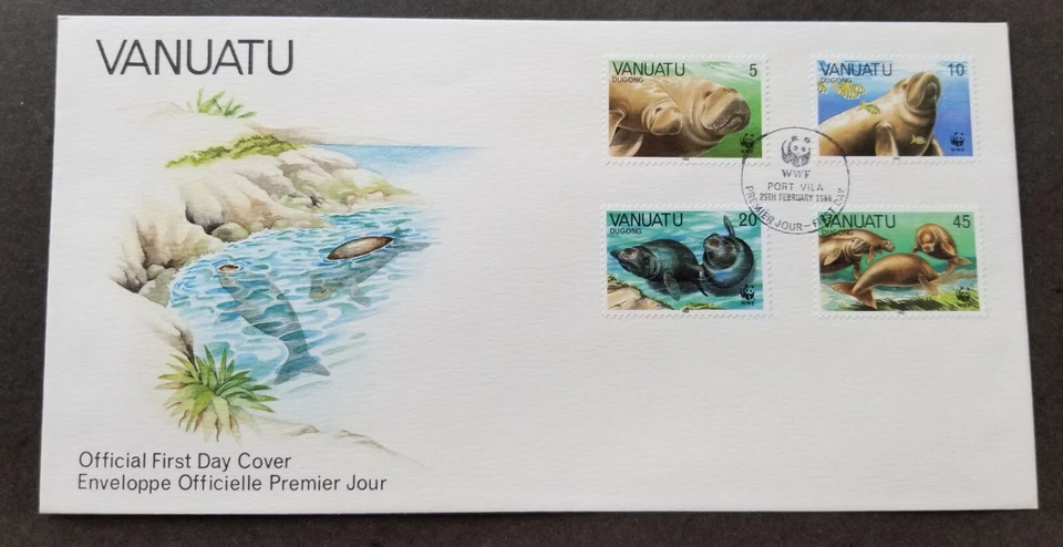 *ENVÍO GRATUITO Vanuatu Especies en Peligro Dugong WWF 1988 Vida Marina Océano (FDC) Foto 1 de 4