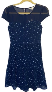 Vestido para mujer LC Lauren Conrad talla 4 plisado agujero de llave azul dama ajuste de insectos y acampanado - Imagen 1 de 11