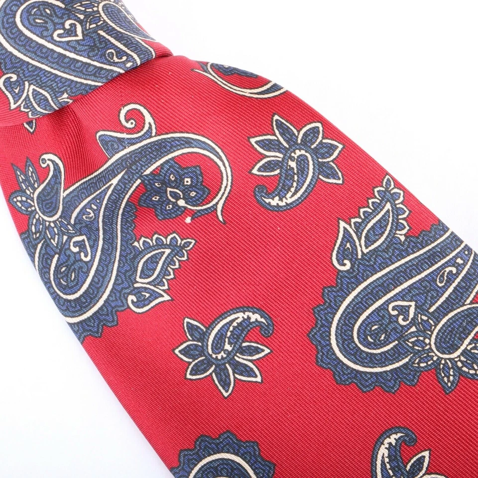 Corbata de seda Hardy Amies roja azul con estampado de cachemira Foto 1 de 4