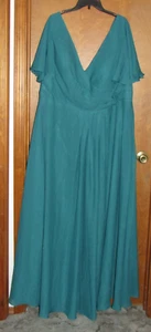 Ladies "Lavetir" Size 28, Emerald Green/V-Neck/SS/Lace Up/Long/Chiffon/Dress - Picture 1 of 4