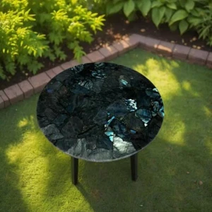 Labradorite Gemstone Table – Unique Natural Stone Accent Table for Home & Office - Picture 1 of 8