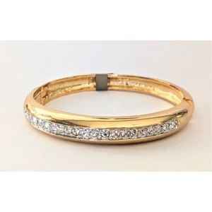 Vintage 18k GP Faceted Clear Crystal Hinged Bangle Bracelet NOS - Imagen 1 de 8