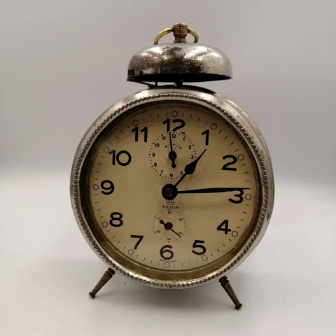 Antique 1950's Single Bell Desk Clock Peter German Mechanical Alarm Rare decor Cover