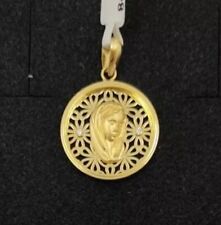 Colgante Oro 18k 750 mls. Medalla Virgen Niña Con Circonitas. 16 MM. Ref 84139
