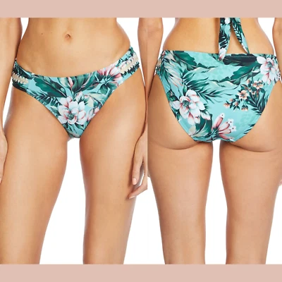 NUEVO CON ETIQUETAS $98 Robin Piccone [Pequeño] Floral Mai Tab Lateral Bikini Parte Inferior en Aqua U1284 Foto 1 de 4