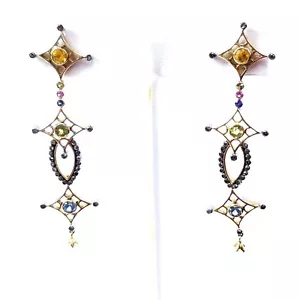 Diamond Drop Earrings 2.70 CTW Ladies 14k Yellow Gold Natural Multi Gemstones - Picture 1 of 5