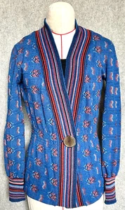 Vintage The Red Eye Sweater Cardigan Size Small Royal Blue 1960s-1970s Boho - Picture 1 of 7