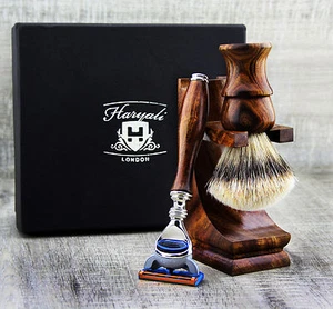 Classic Shaving Set Wooden Shaving Brush 5 Edge Safety Razor Shaving Kit Stand - Picture 1 of 6