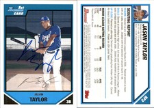 Jason Taylor Signed 2007 Bowman #BP2 Card Kansas City Royals Auto AU