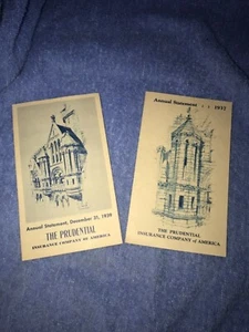 Assicurazione prudenziale co. 1937 e 1939 vintage Bilancio Annuale Neward - Foto 1 di 5