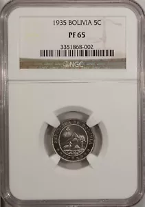 Bolivia 5 Centavos 1935 NGC PF 65 UNC Cobre Níquel Alto Grado - Imagen 1 de 4