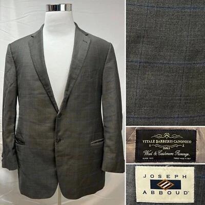 Chaqueta Blazer Para Hombre Joseph Abboud Lana/Cachemira Gris Azul Ventana Cuadros 44R Foto 1 de 4