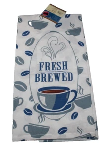 Kaffee Thema Mehlsack Handtuch frisch gebrüht blau weiß Baumwolle - Bild 1 von 3