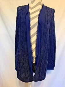 Beautiful! CHICO'S~Open Front Sheer Blue Cable Knit Cardigan 100%Cotton~Sz.1 (M) - Picture 1 of 8