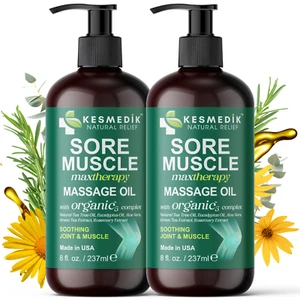 Kesmedik Sore Muscle Massage Oil 2-Pack, Organic-5 Complex, Soothing Relief 8 oz - Picture 1 of 9