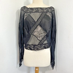 ABS by Allen Schwartz Top Damen S Petite Schwarz Spitze Fairycore Emo Steampunk - Bild 1 von 15