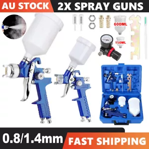 1/2PCS HVLP Air Spray Gun Kit Regulator Pressure Paint Gravity 0.8&1.4mm Tool OZ - Picture 1 of 12