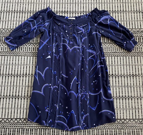 Abito Prada blu navy viola righe seta top tunica Italia maniche 3 4 tasche