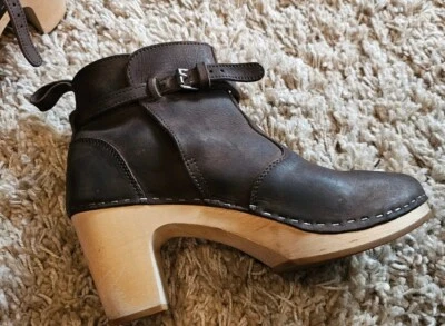 Swedish Hasbeens High-Heeled Jodhpu Boot Chocolate Brown Nubuck Leather Size 10 - Imagem 1 de 4