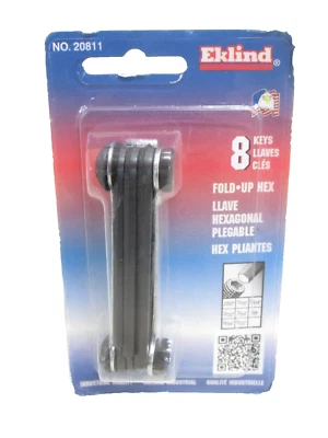 NEW! EKLIND TOOLS 8-pc. SAE FOLD-UP HEX KEY WRENCH SET, #20811, USA - Image 1 of 4