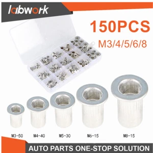 Labwork 150Pcs Aluminum Rivet Nut Kit Metric Rivnuts Nutsert M3 M4 M5 M6 M8 Set - Picture 1 of 8