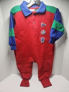 Vintage Baby BGosh 18 Monate blau rot grün Farbblock Langarm Strampler - Bild 1 von 11