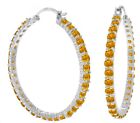 14K. Solid Gold Hoop Earrings With Natural Citrines (White Gold)