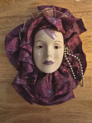 Máscara de cerámica Art Nouveau vintage años 80 brocado mujer dama colgante de pared G2 Foto 1 de 4