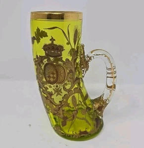 Moser Bohemian Raised Gold Armorial Horn Shaped Tankard 1880-1900 - Picture 1 of 22